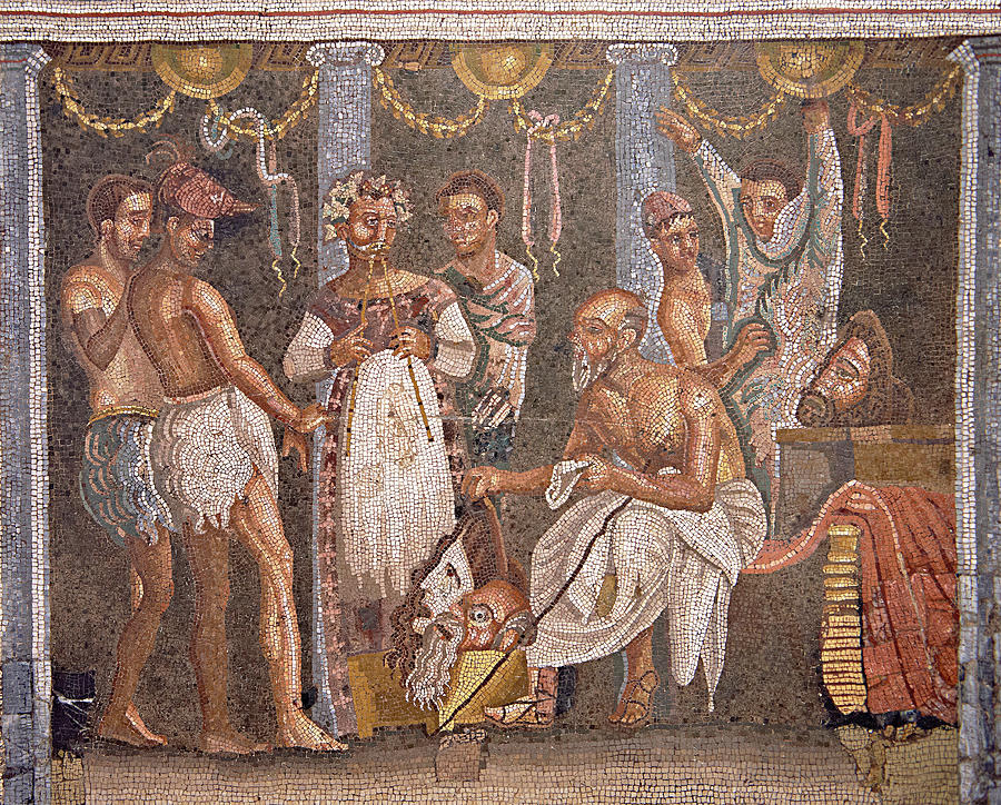 Roman mosaic of actors from the Casa del Poet Tragic - Pompeii -  Naples Archaeological Musum Photograph by Paul E Williams