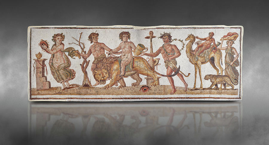 Roman mosaic of Dionysus riding a lion - El Djem Archaeological Museum Photograph by Paul E Williams
