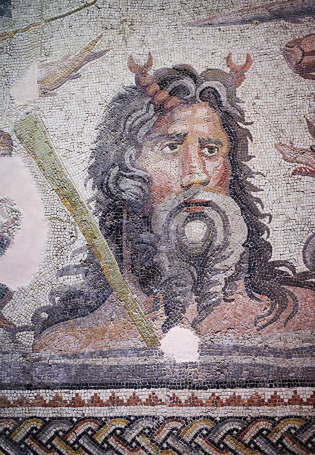 Roman Mosaic of river god Oceanos -  Zeugma Mosaic Museum Gaziantep Turkey Photograph by Paul E Williams