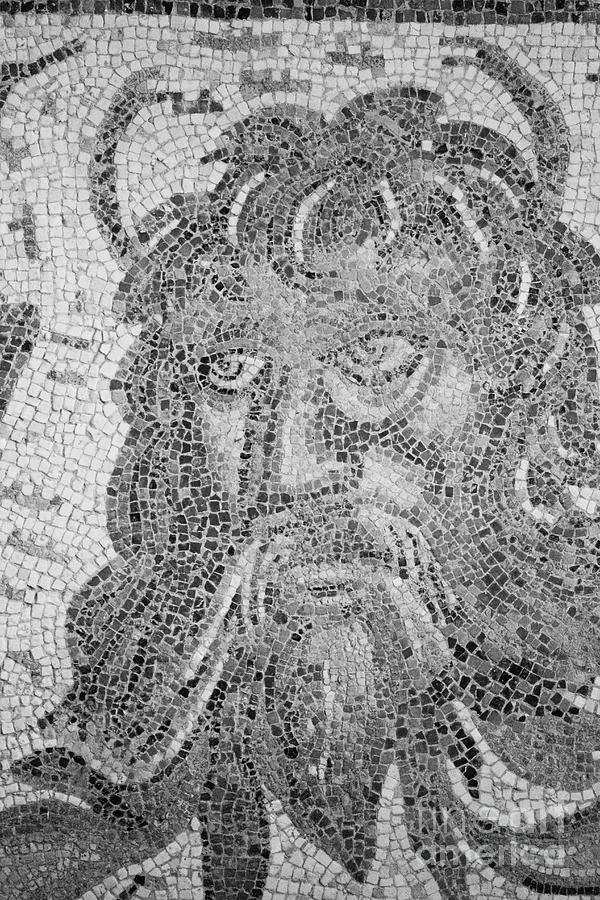 Roman Mosaic Tile Face Cordoba Black And White Vertical Photograph