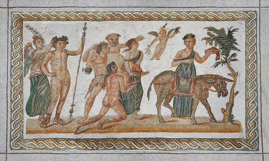 Roman mosaics of Dionysus riding a lionl - El Djem Archaeological Museum Photograph by Paul E Williams