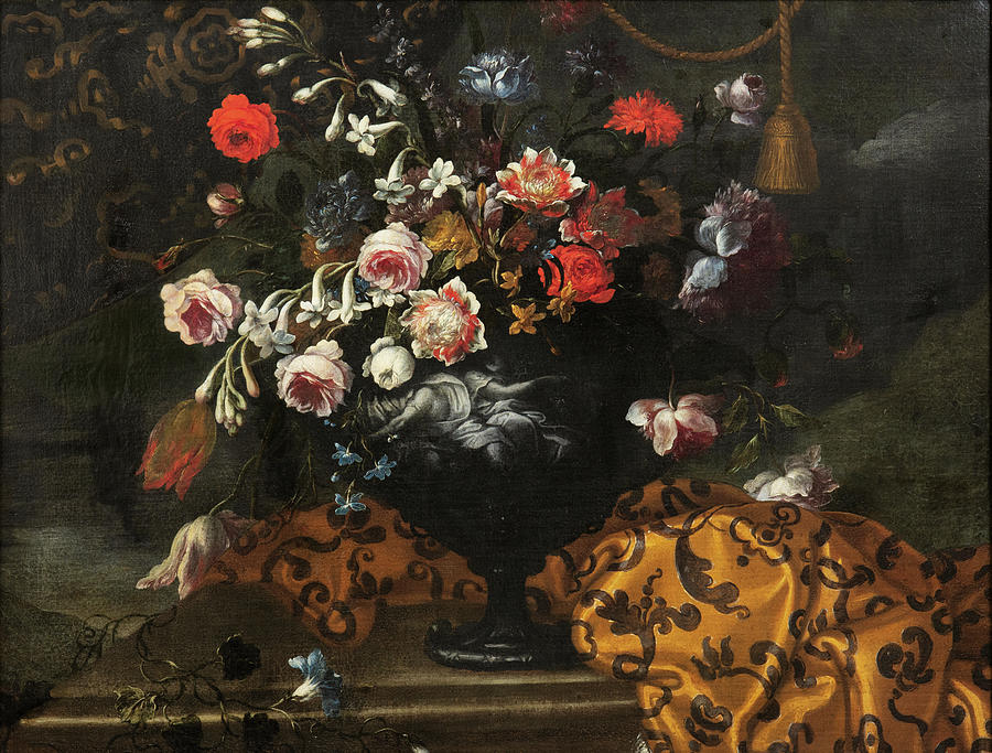Roman School, 17th 18th Century Still Life With Flowers Painting by MotionAge Designs