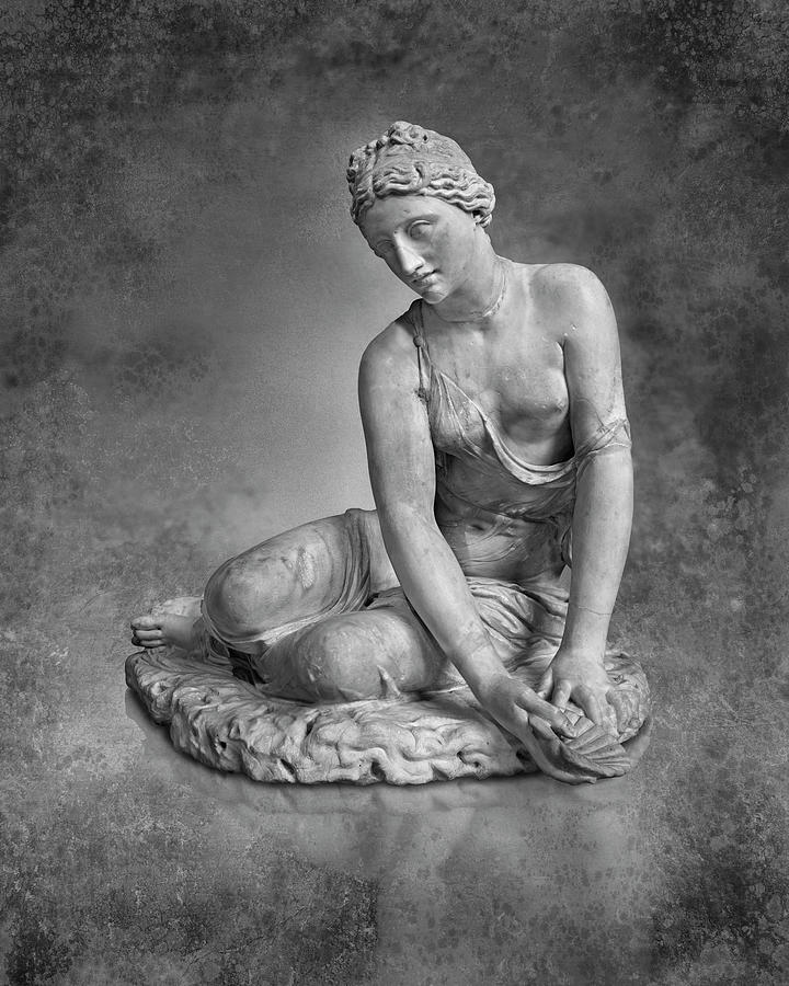 Roman sculpture of a Nymph with a shell -  black and white wall art print Sculpture by Paul E Williams