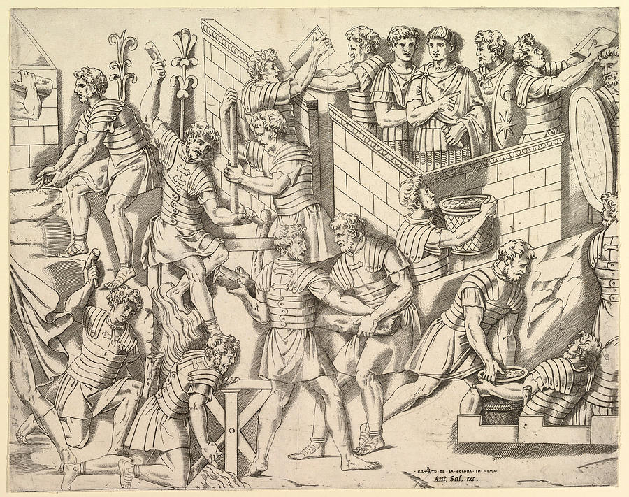 Roman Soldiers Fortifying their Camp, from Trajans Column Drawing by Marco Dente