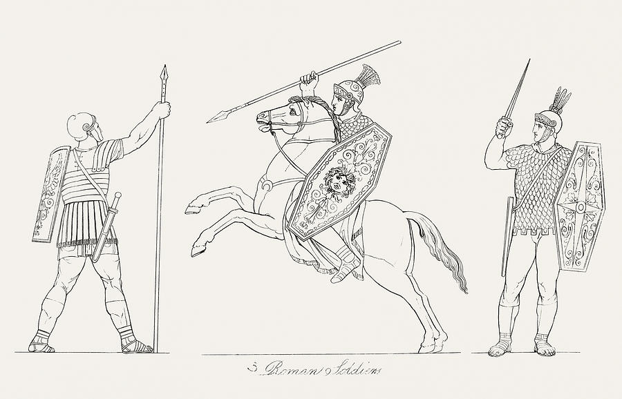 Roman soldiers from An illustration of the Egyptian, Grecian and Roman costumes by Thomas Baxter Painting by MotionAge Designs