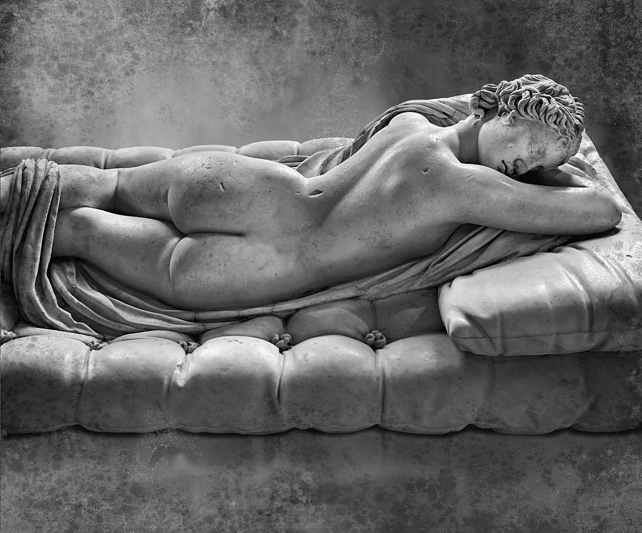 Roman statue of The Borghese Hermaphrodite -  black and white wall art print #1 Sculpture by Paul E Williams