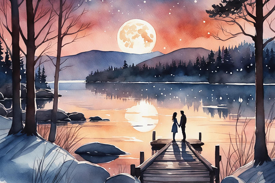 Nature Digital Art - Romance By The lake by Manjik Pictures