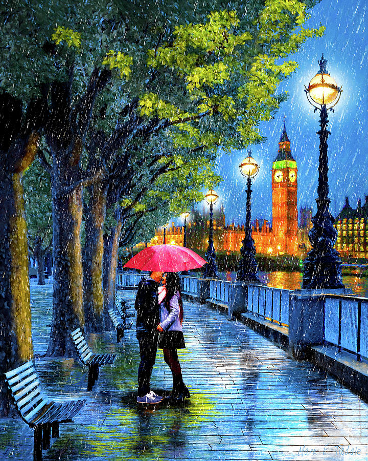 Big Ben Mixed Media - Romance On A Rainy Night In London by Mark Tisdale