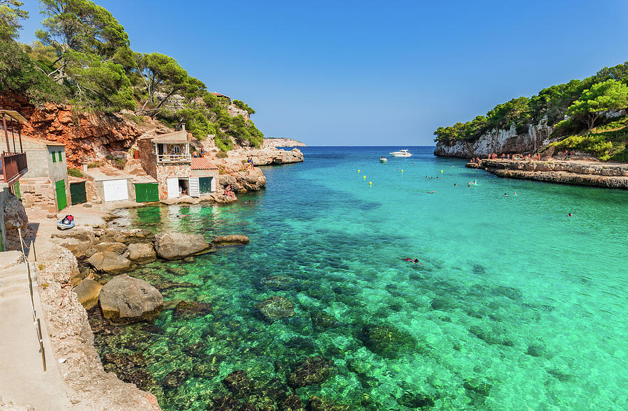 Romantic beach bay of Cala Llombards, Majorca Spain, Balearic islands ...