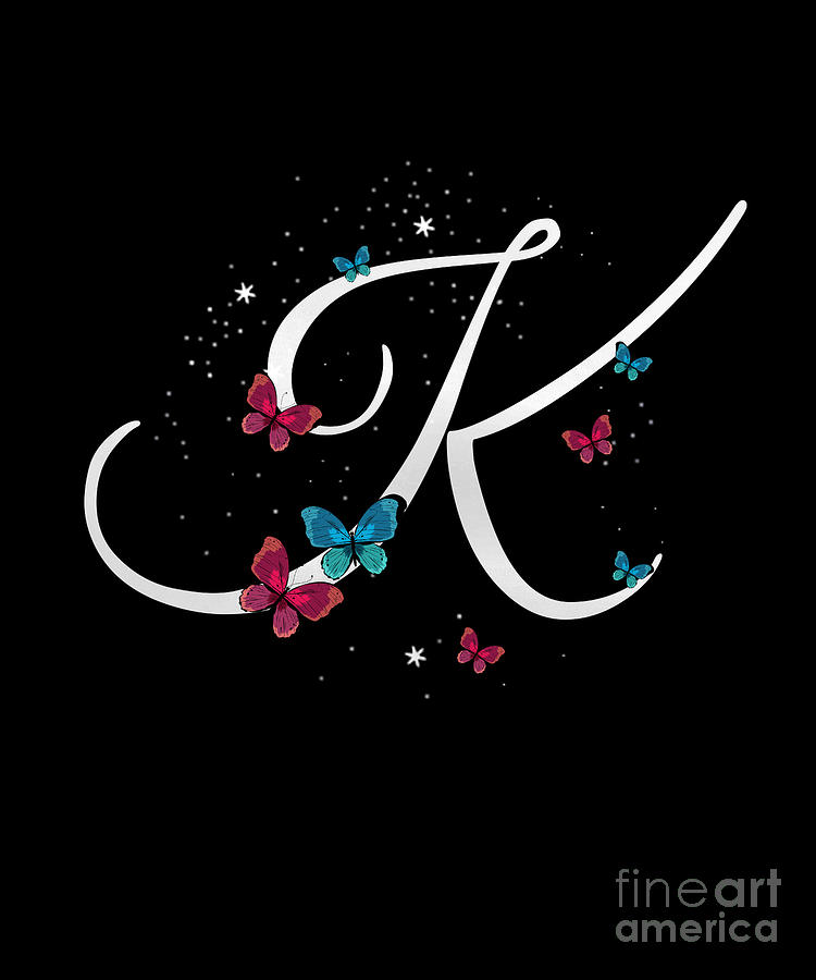 Romantic Butterfly Initial Letter K Pink And Blue Monogram print ...