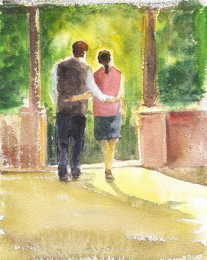 Romantic couple Painting by Asha Sudhaker Shenoy
