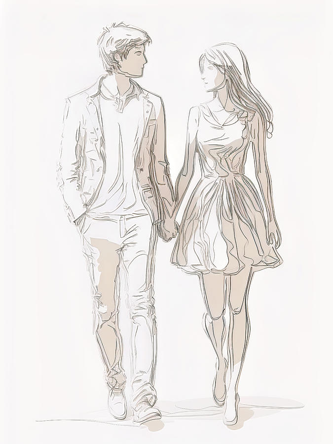 Romantic Couple Holding Hand Pencil Sketch Drawing By Mounir Khalfouf ...