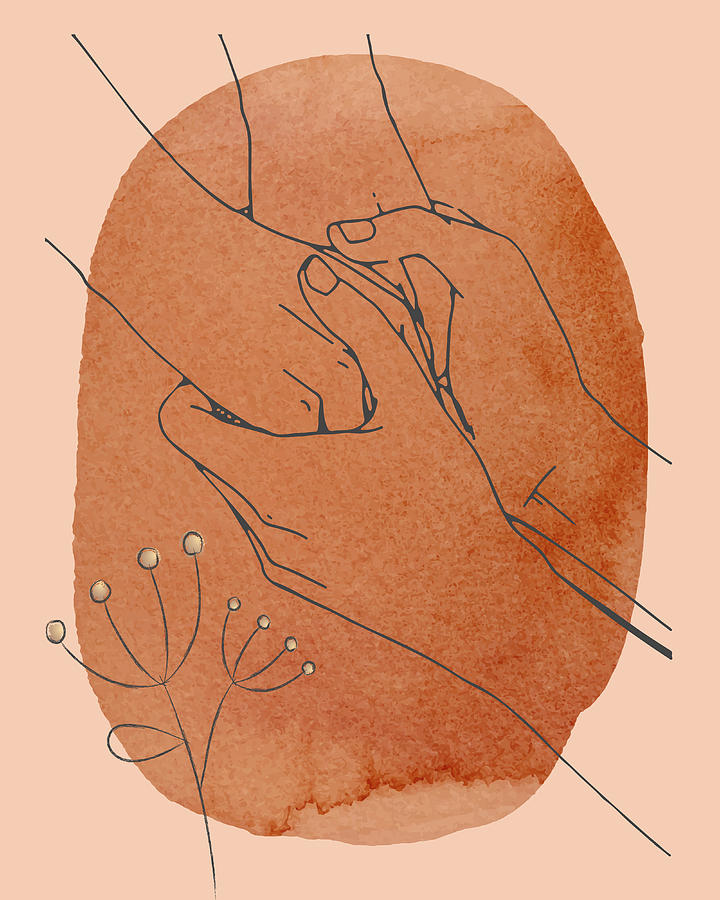 Romantic couple pinky promise line art, pinky swear contour drawings,  minimalist lovers, Version 4/9 by Mounir Khalfouf