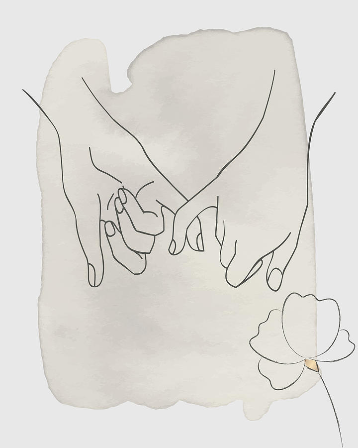 Romantic couple pinky promise line art, pinky swear contour drawings,  minimalist lovers, Version 1/9 by Mounir Khalfouf