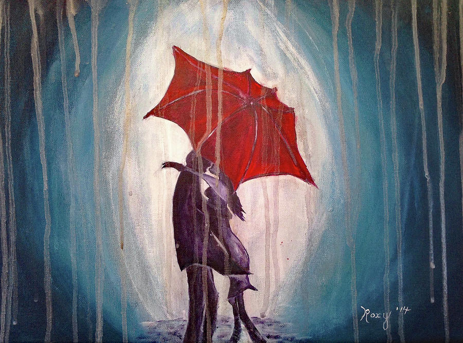 Romantic Couple under Umbrella Painting by Roxy Rich