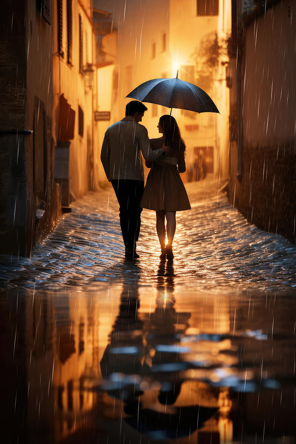 Romantic Couple Walking In Italy in Rain Photograph by Good Focused