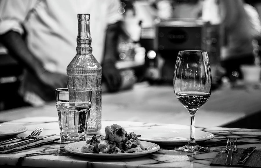 Romantic Dinner, Black and White Photograph by Marcy Wielfaert