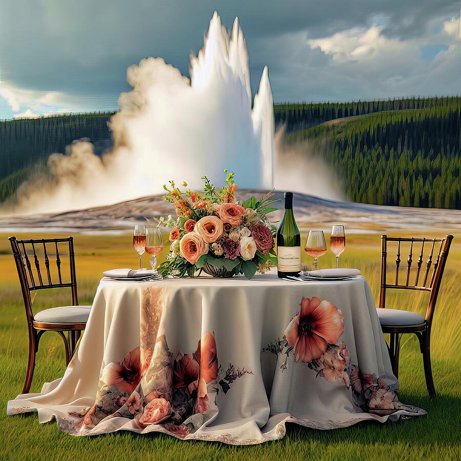 Romantic Evening At Yellowstone - A Table For Two By Old Faithful Digital Art