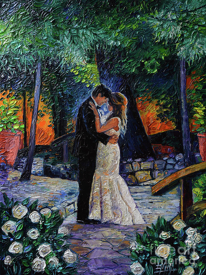 Tree Painting - ROMANTIC EVENING WEDDING commissioned oil painting Mona Edulesco by Mona Edulesco