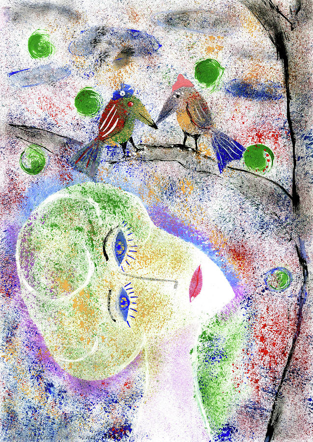 Romantic Girl and Birds Painting by Ekaterina Yakovina
