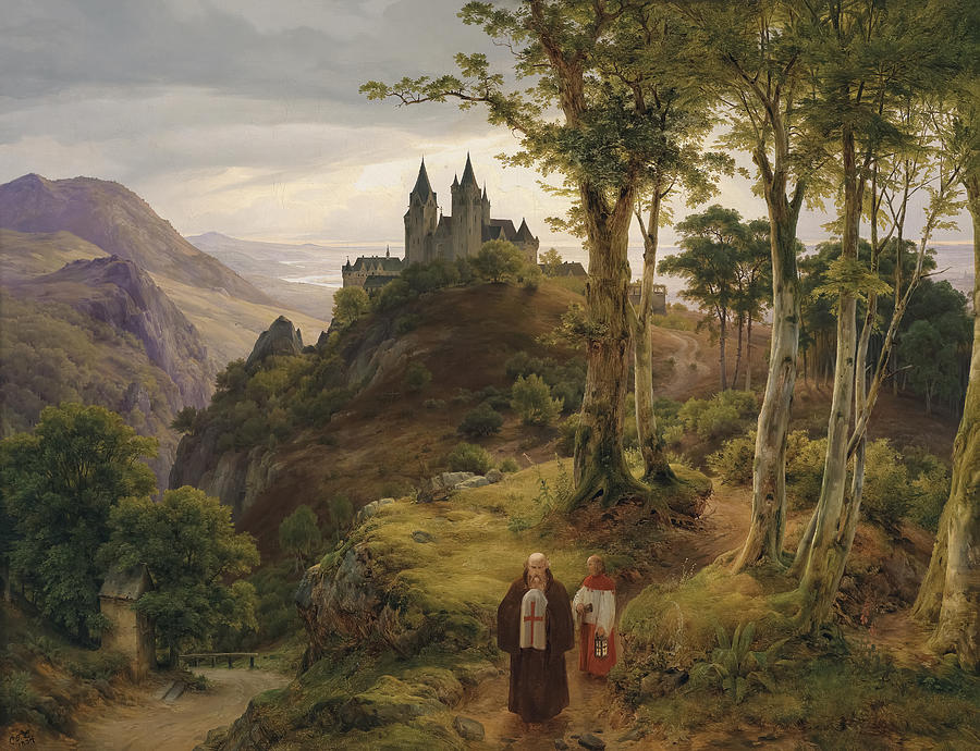 Duke University Painting - Romantic landscape with a monastery by Carl Friedrich Lessing
