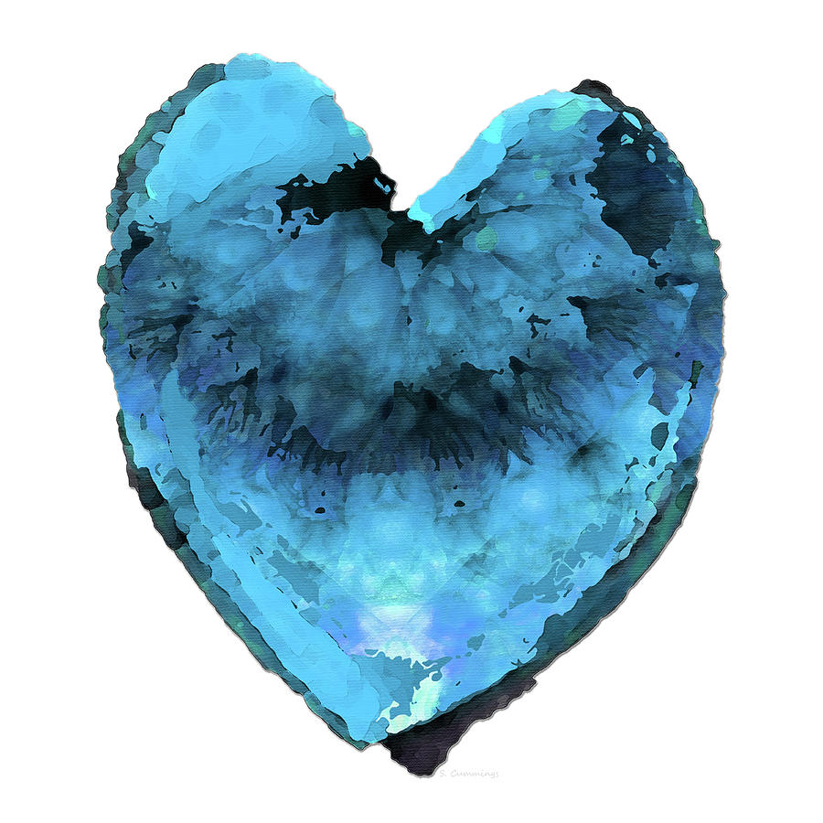 Romantic Love Artwork - Big Blue Heart Art Painting by Sharon Cummings