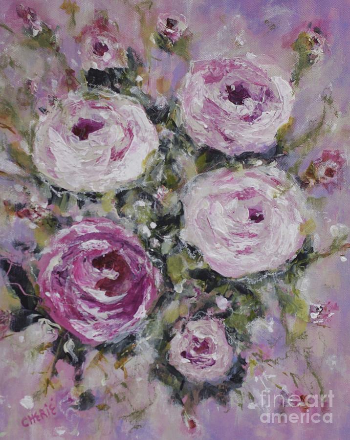 Romantic Pink Rose Painting by Cherie Salerno