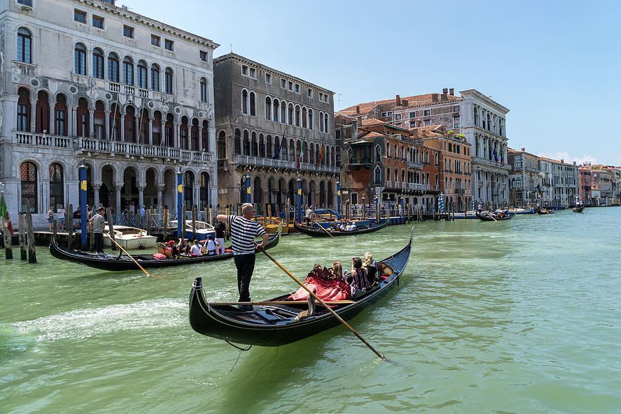 The Grand Canal Photograph - Romantic Ride - Venetian Gondolas on Canalazzo the Grand Canal by Georgia Mizuleva