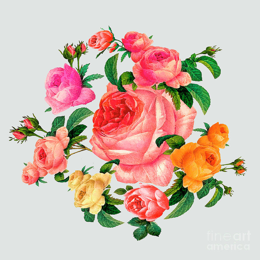 Romantic rose wreath Mixed Media by Elena Gantchikova