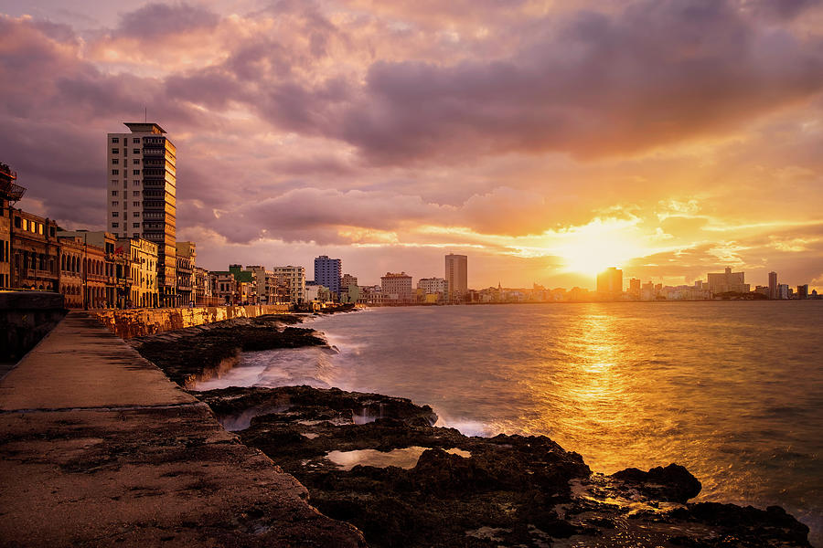 Romantic sunset at the Malecon seawall in Havana Photograph by Karel ...