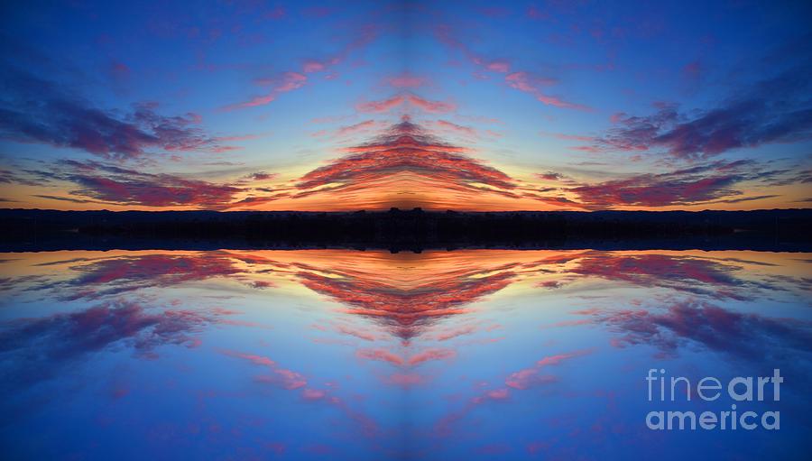 Romantic Sunset With Clouds In Fire symmetry Photograph by Leonida Arte