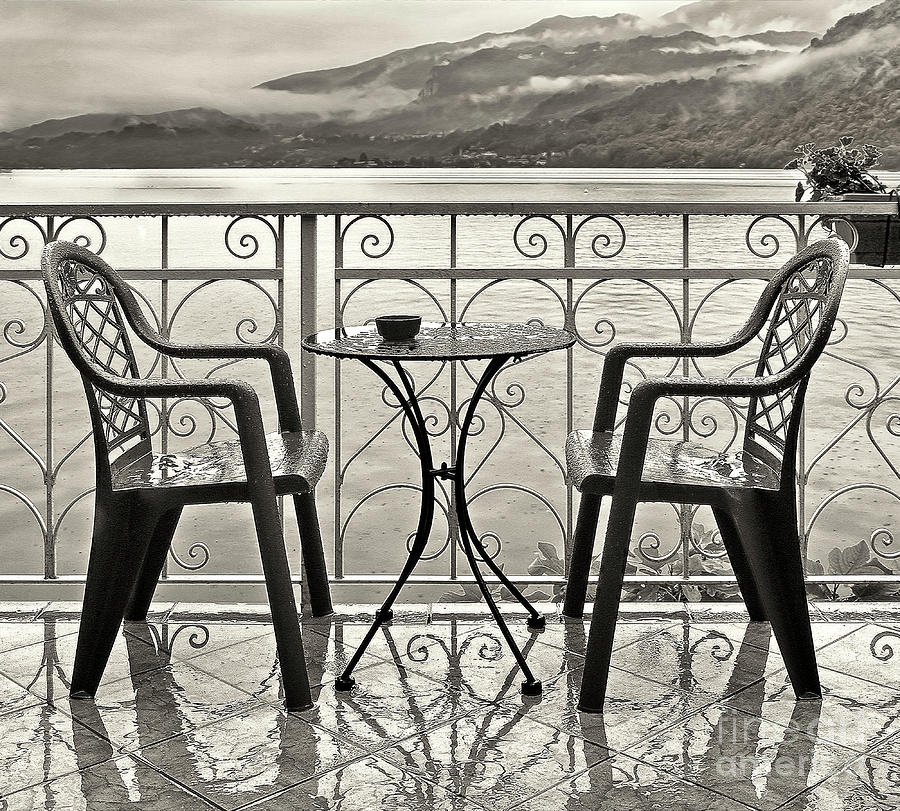Romantic table - two under rain mountains on background  ITALY LAKE ORTA  Photograph by Tatiana Bogracheva