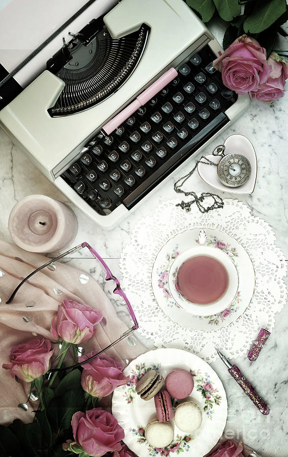 Romantic vintage writing scene with old typewriter overhead on m Photograph by Milleflore Images