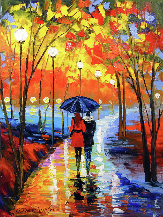 Romantic walk in the park by the lake Painting by Olha Darchuk - Pixels