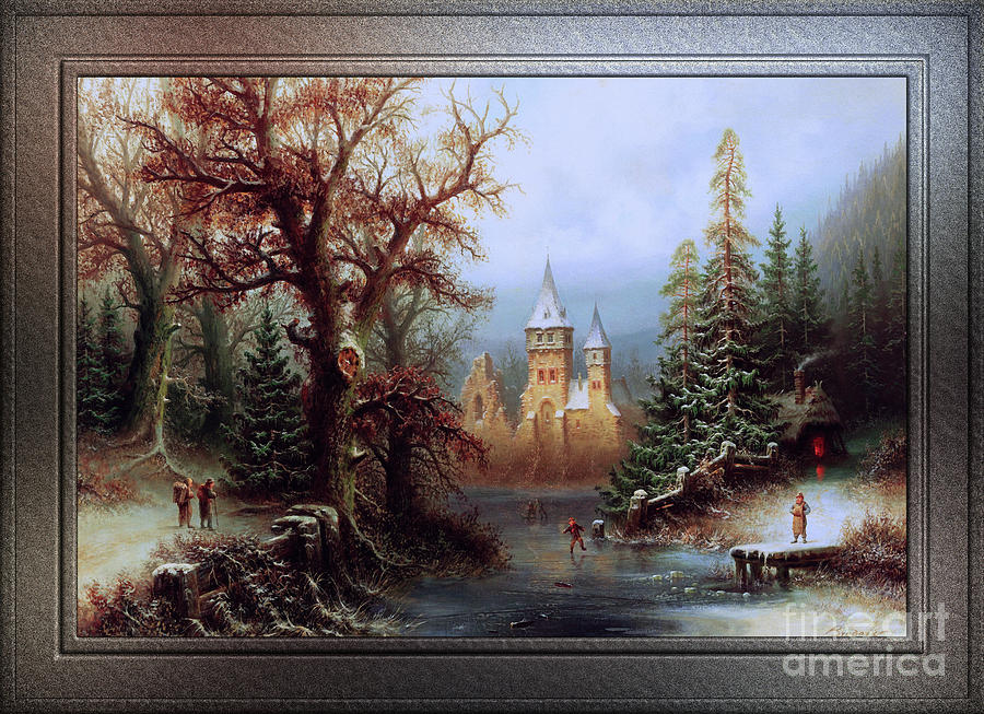 Romantic Winter Landscape with Ice Skaters by Albert Bredow Fine Art Xzendor7 Old Masters Reproducti Painting by Rolando Burbon