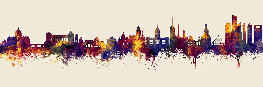 Rome and Buenos Aires Skyline Autumn Fall Mashup Digital Art by Michael Tompsett