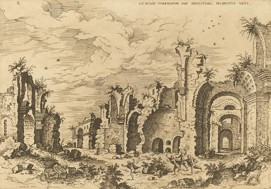 Rome, Baths of Diocletian by Hieronymus Cock, 1550 Drawing by AM FineArtPrints