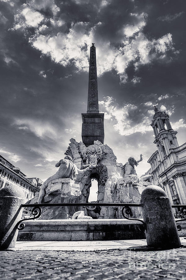 Rome BW - Fountain Of The Four Rivers In Piazza Navona 2 Photograph by Stefano Senise