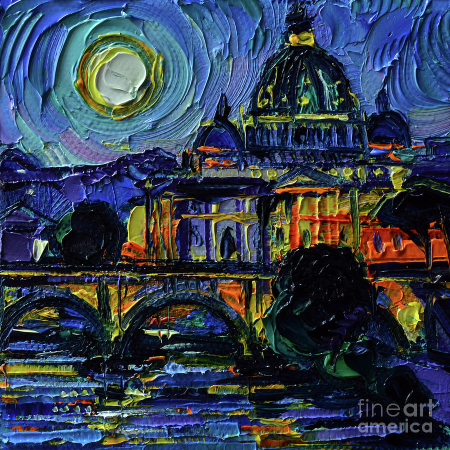 ROME BY NIGHT miniature oil painting on 3D canvas Mona Edulesco Painting by Mona Edulesco
