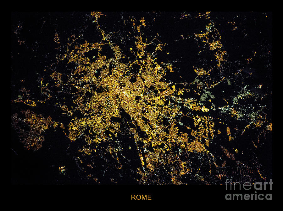 Rome Photograph - Rome city lights from space by Courtesy of NASA