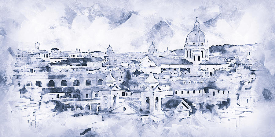 Rome Cityscape - 06 Drawing by AM FineArtPrints