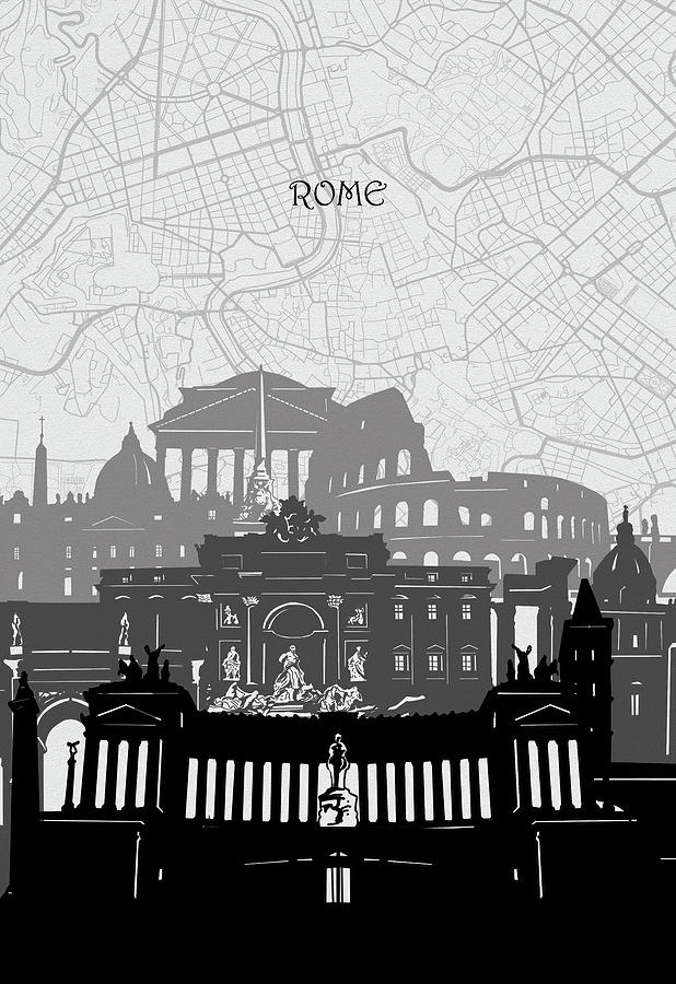 Rome Cityscape Map Digital Art by Bekim M