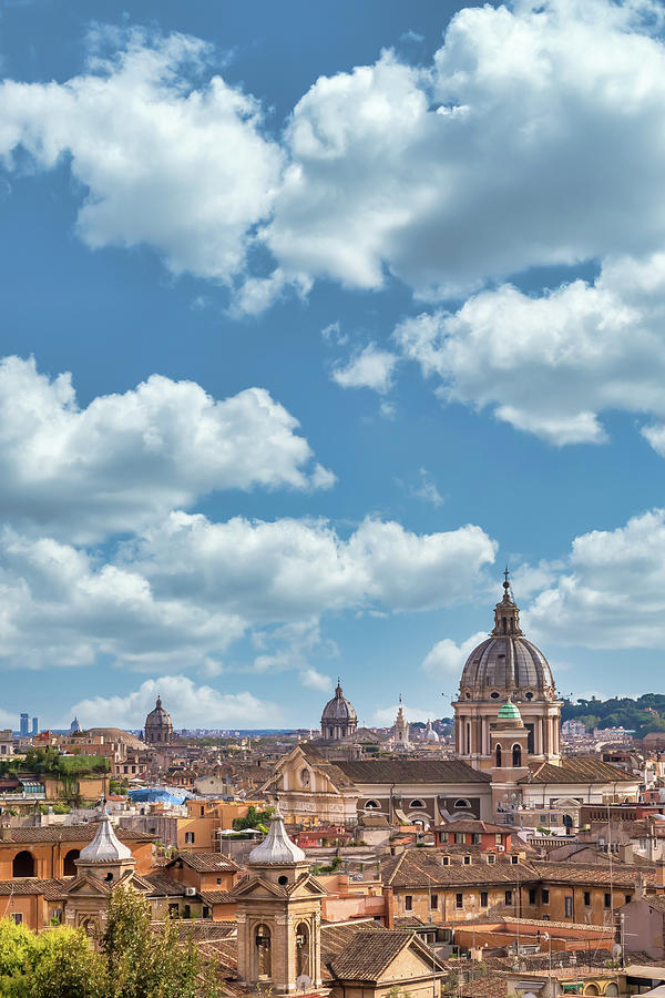 Rome cityscape with blue sky and clouds, Italy Photograph by Paolo ...