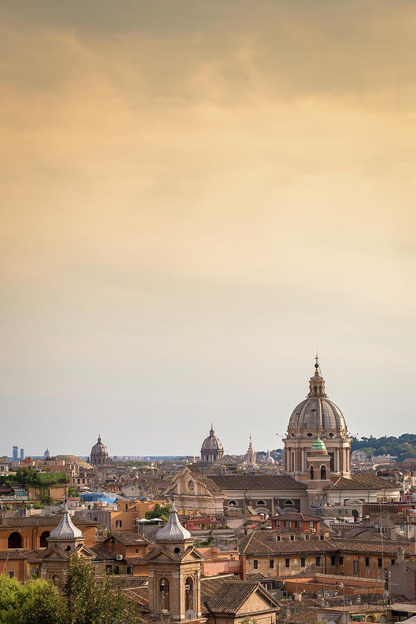 Rome cityscape with sunset sky and clouds, Italy Photograph by Paolo ...