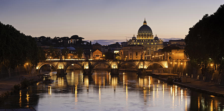 Rome golden sunset St Peters Basilica Vatican City Tiber Italy Photograph by fotoVoyager
