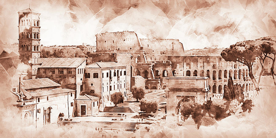 Rome Imperial Fora - 11 Drawing by AM FineArtPrints