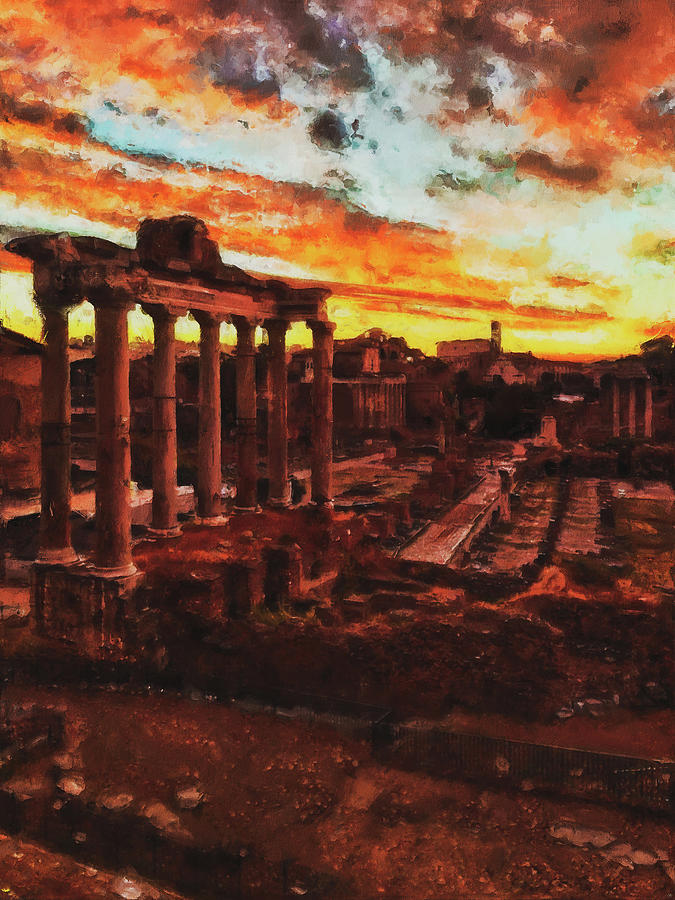 Rome Imperial Fora at sunset - 25 Painting by AM FineArtPrints