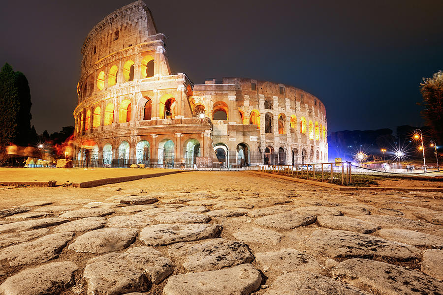 Rome, Italy. Colosseum Also Known As Flavian Amphitheatre In Nig 