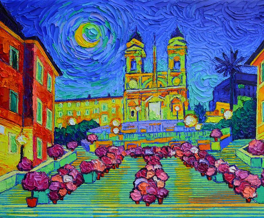 ROME MAGIC NIGHT textural impressionist impasto palette knife oil painting by Ana Maria Edulescu  Painting by Ana Maria Edulescu