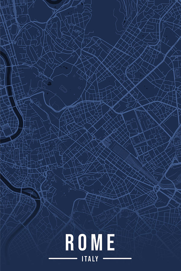 Rome Map Italy Night Blue Aesthetic Minimalistic Digital Art by Ricardo ...